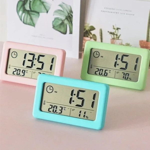 12/24H Clock Battery Powered Electronic LED Clock Bedroom Thermometer Hygrometer Digital Bedside Clocks Home Decor Garden