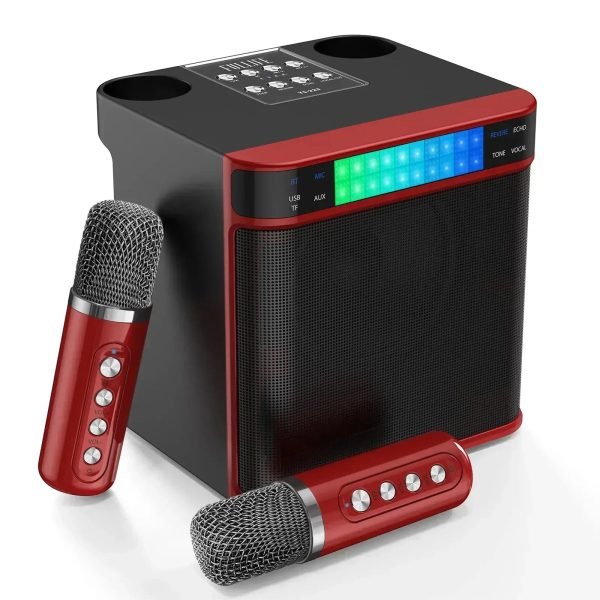 2 Mic Karaoke Machine Portable PA Speaker System Wireless Microphone Voice Changer Colorful LED Light Sing for Home Kids Adults - Image 12