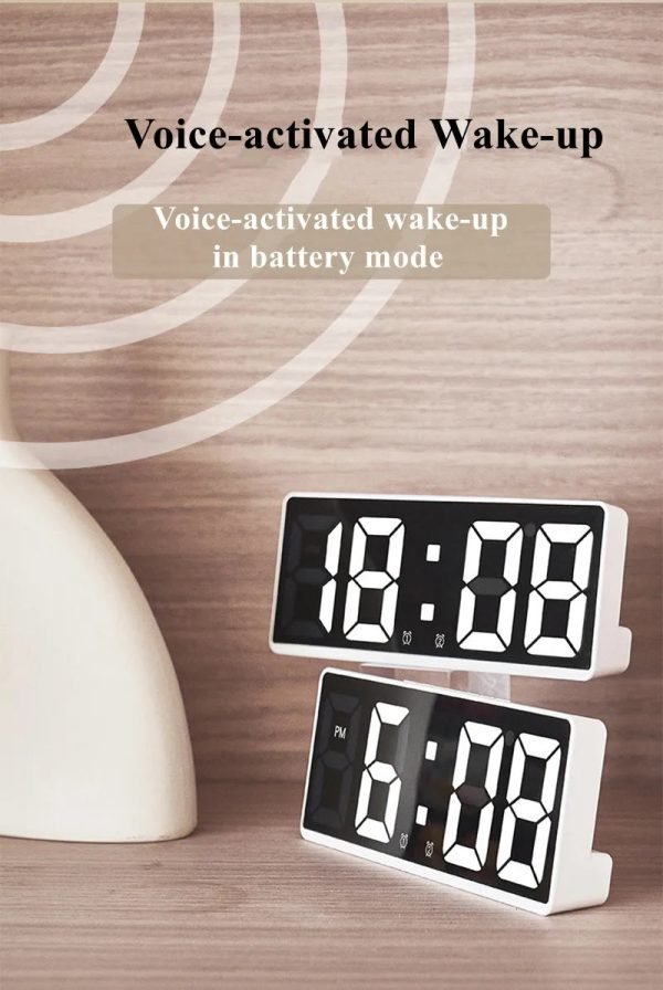 Acrylic/Mirror Digital Alarm Clock Voice Control (Powered By Battery) Table Clock Snooze Night Mode 12/24H Electronic LED Clocks - Image 4