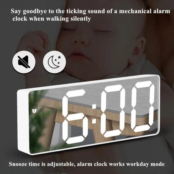 Acrylic/Mirror Digital Alarm Clock Voice Control (Powered By Battery) Table Clock Snooze Night Mode 12/24H Electronic LED Clocks - Image 2