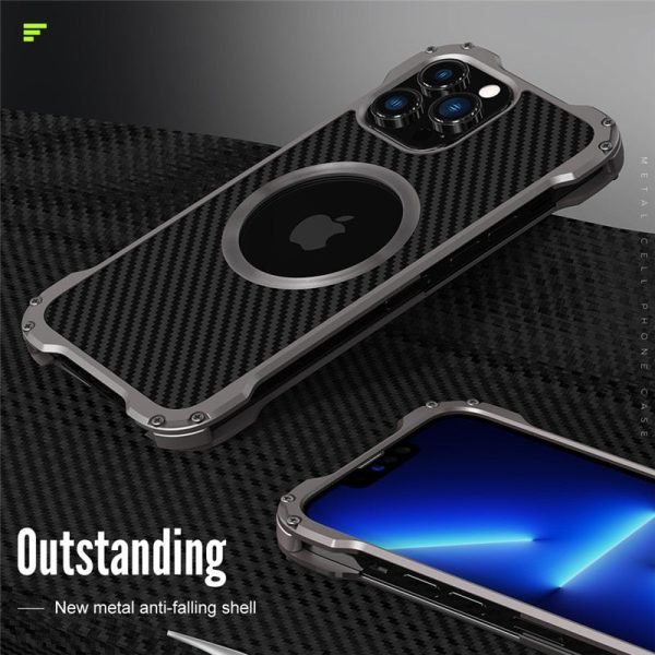 Aluminium Alloy Metal Phone Case Carbon Fiber Cover Lens Protector For iPhone - Image 4