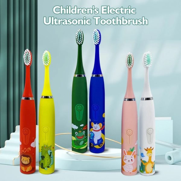 Children Electric Toothbrush With Replace Soft Brush Heads Kids Rechargeable Cartoon Cleaning Teeth Ultrasonic Sonic Toothbrush