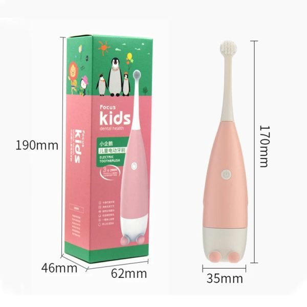 Children Electric Toothbrush for 3-15 Ages Kids Cute Cartoon Penguin Pattern with Soft Replacement Heads Sonic AAA Dry Battery - Image 6