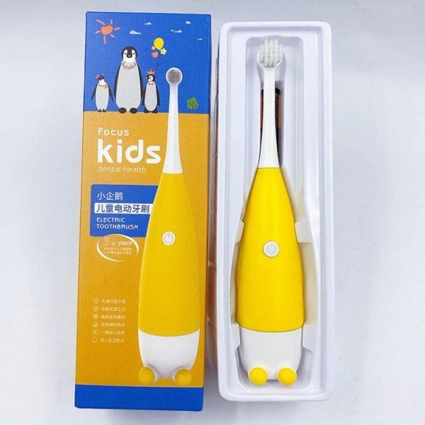 Children Electric Toothbrush for 3-15 Ages Kids Cute Cartoon Penguin Pattern with Soft Replacement Heads Sonic AAA Dry Battery - Image 18