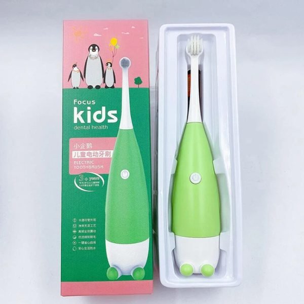 Children Electric Toothbrush for 3-15 Ages Kids Cute Cartoon Penguin Pattern with Soft Replacement Heads Sonic AAA Dry Battery - Image 17