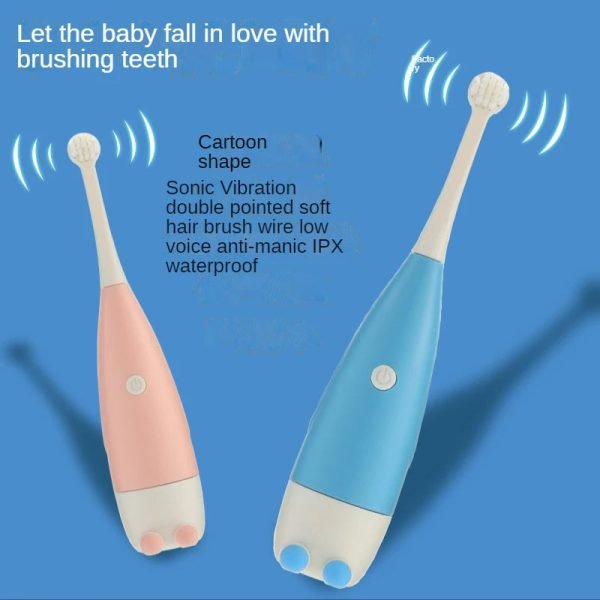 Children Electric Toothbrush for 3-15 Ages Kids Cute Cartoon Penguin Pattern with Soft Replacement Heads Sonic AAA Dry Battery - Image 2