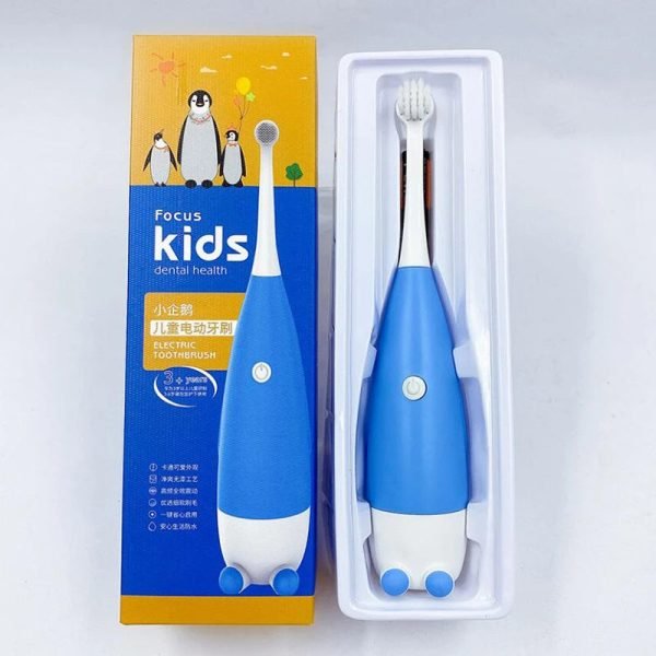 Children Electric Toothbrush for 3-15 Ages Kids Cute Cartoon Penguin Pattern with Soft Replacement Heads Sonic AAA Dry Battery - Image 16