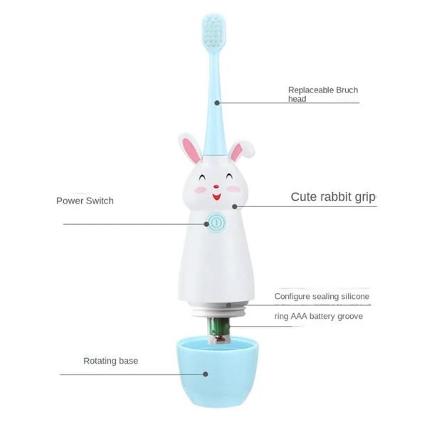 Children Sonic Electric Toothbrush for 3-12 Ages Kids Cartoon Rabbit Pattern Kids with Soft Replacement Heads Toothbrushes J257 - Image 12