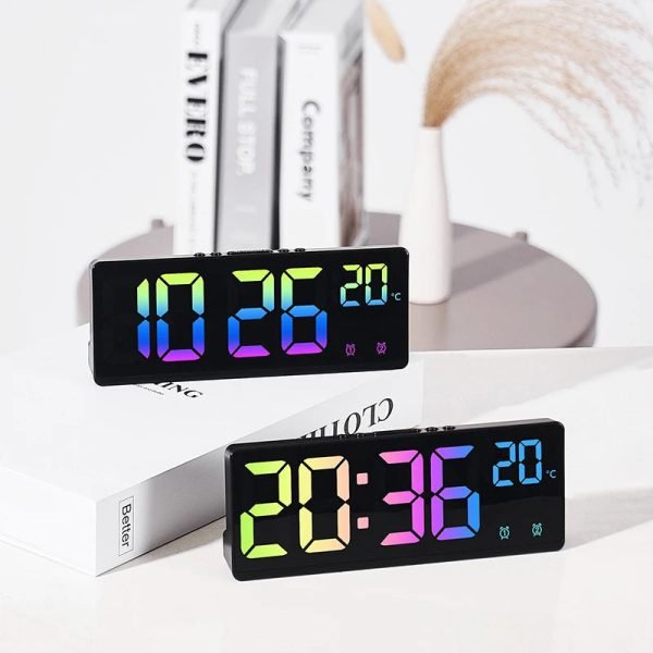 Colorful Digital Alarm Clock Voice Control Temperature Date Dual Alarm Snooze Table Clock Night Mode 12/24H LED Clock Watch - Image 2