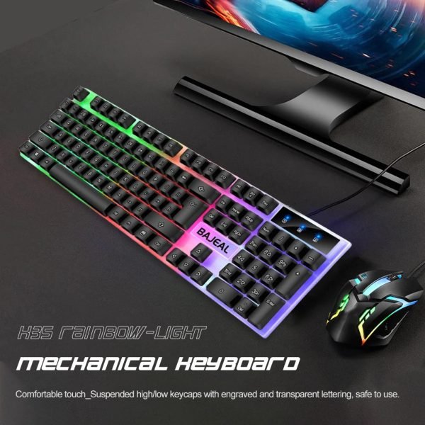 Gaming Keyboard 98 Keys Mechanical Keyboard 1.5m Cable Wired USB Keyboard Seven Color Lights for Computer Laptop for PC Gamer