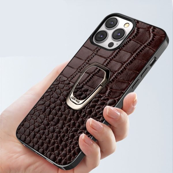 Genuine Leather Phone Case With Metal Ring Bracket For iPhone - Image 5