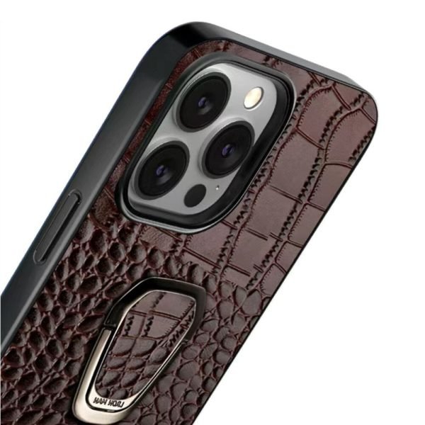 Genuine Leather Phone Case With Metal Ring Bracket For iPhone - Image 4