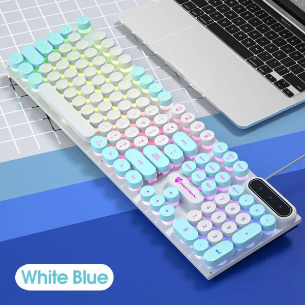 Pinson Gaming Robotic Feel Chicken Eating Game Glow Keyboard Cable Punk Color Block Keyboard Computer Notebook External Keyboard - Image 8