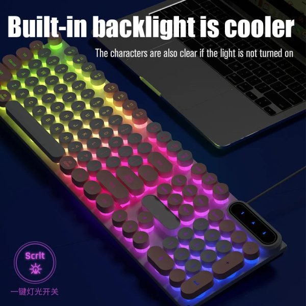 Pinson Gaming Robotic Feel Chicken Eating Game Glow Keyboard Cable Punk Color Block Keyboard Computer Notebook External Keyboard - Image 2