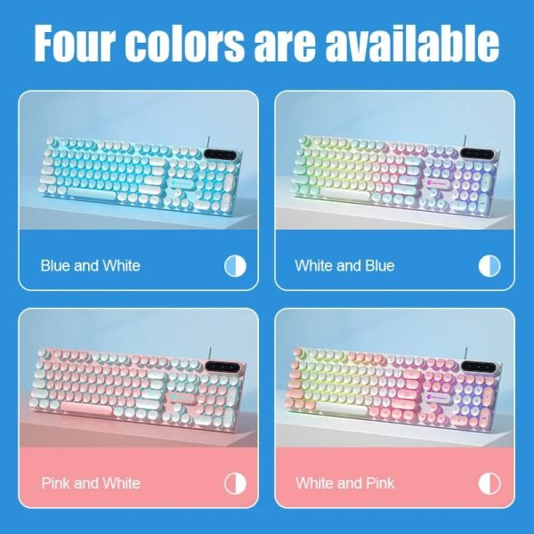 Pinson Gaming Robotic Feel Chicken Eating Game Glow Keyboard Cable Punk Color Block Keyboard Computer Notebook External Keyboard - Image 3