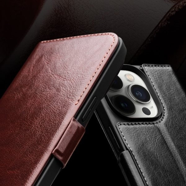 Genuine Leather Flip Phone Case With Card Slots For iPhone - Image 8