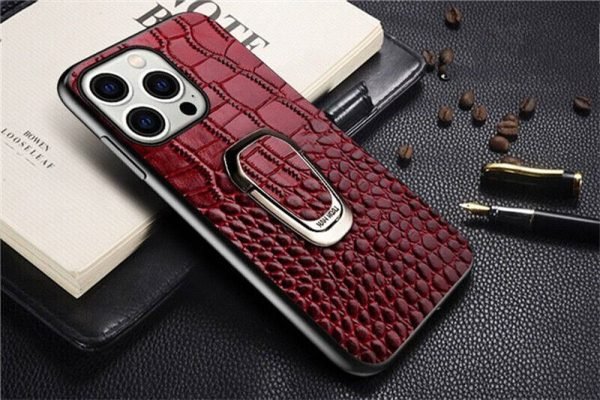 Genuine Leather Phone Case With Metal Ring Bracket For iPhone - Image 11