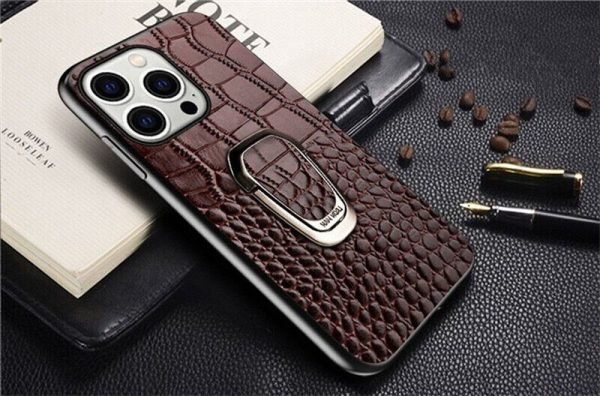 Genuine Leather Phone Case With Metal Ring Bracket For iPhone - Image 8